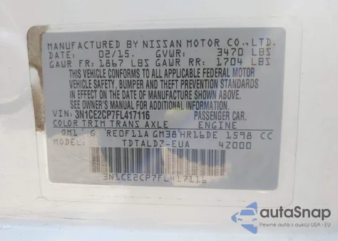 2015 Nissan Versa Note Sv из США, поврежденный, VIN 3N1CE2CP7FL417116